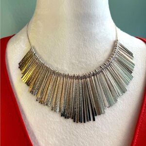 Metallic Satin Silver Look Fringe Necklace